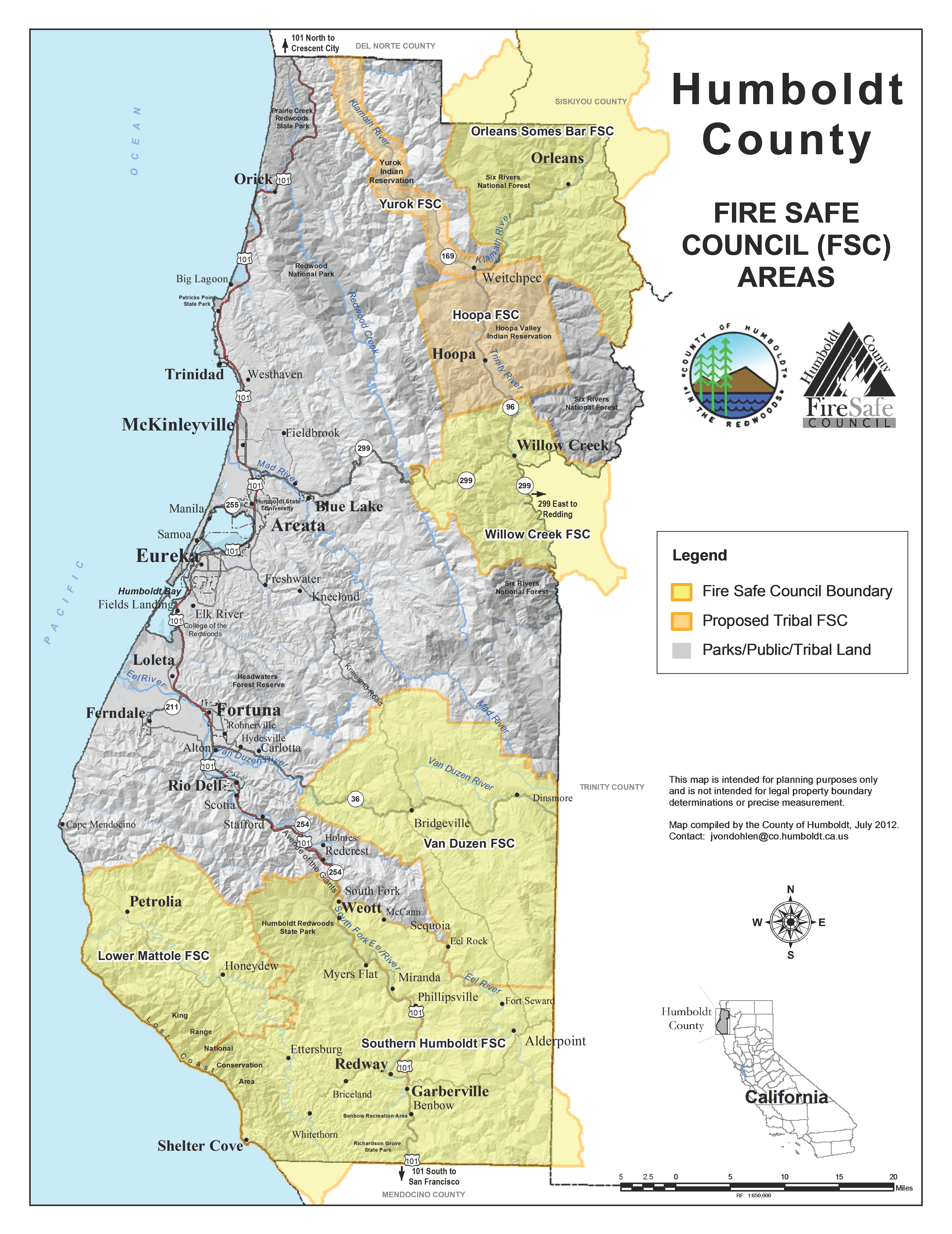 Map of areas served by Fire Safe Councils in Humboldt County
